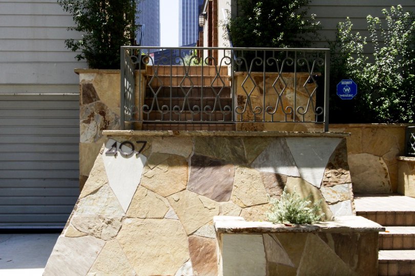 The stone décor at the Spalding Townhouse in Beverly Hills