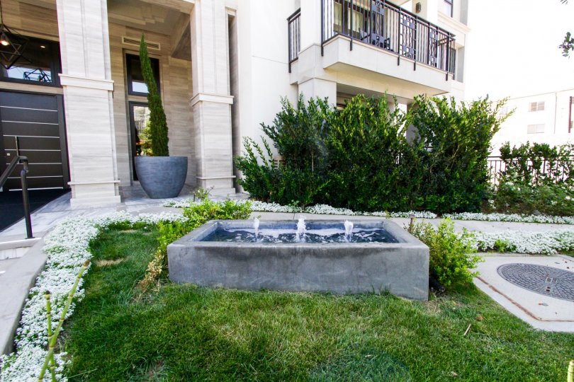 A rectangular fountain greets visitors to Cosmopolitan Brentwood