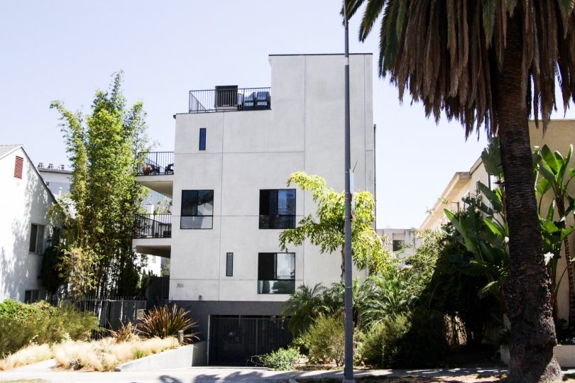 7124 Hollywood is a modern white stucco building