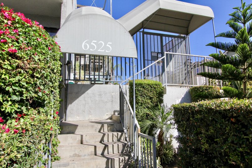 The address above the entrance into La Mirada Condominiums in Hollywood, California