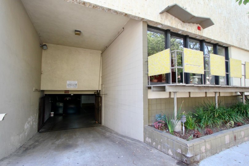 Entrance to the parking garage of the Essex House with the door open