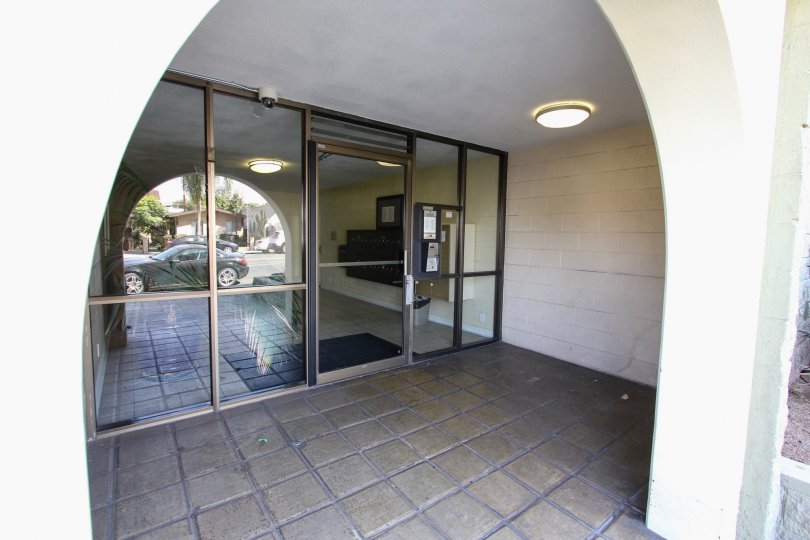 The doors into the Redondo Plaza Condominiums