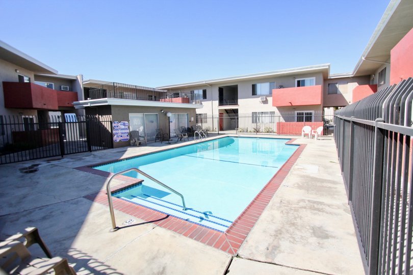 The pool for residents at Town & Country in Long Beach, California