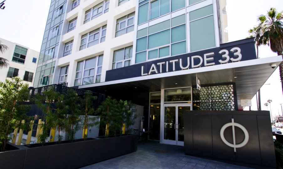 The entrance into Latitude 33 Sky Collection at Marina Del Rey