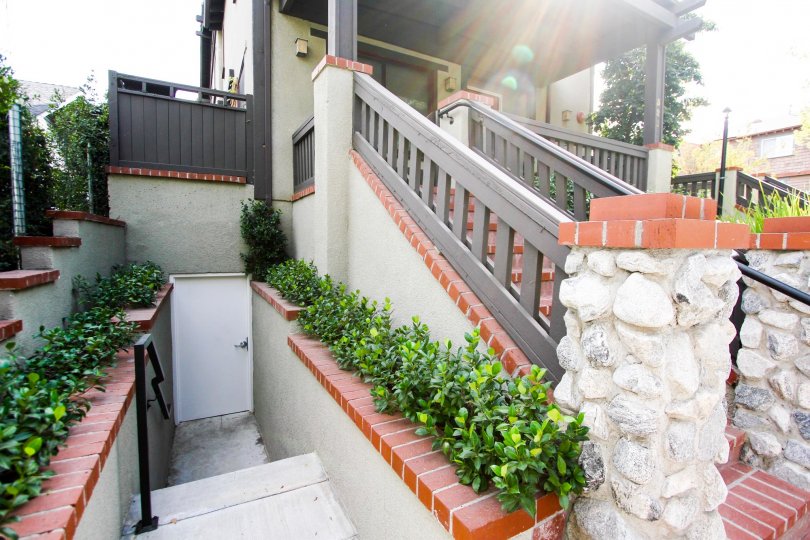 The stairs leading down to Alpine Western Villa in Pasadena, California