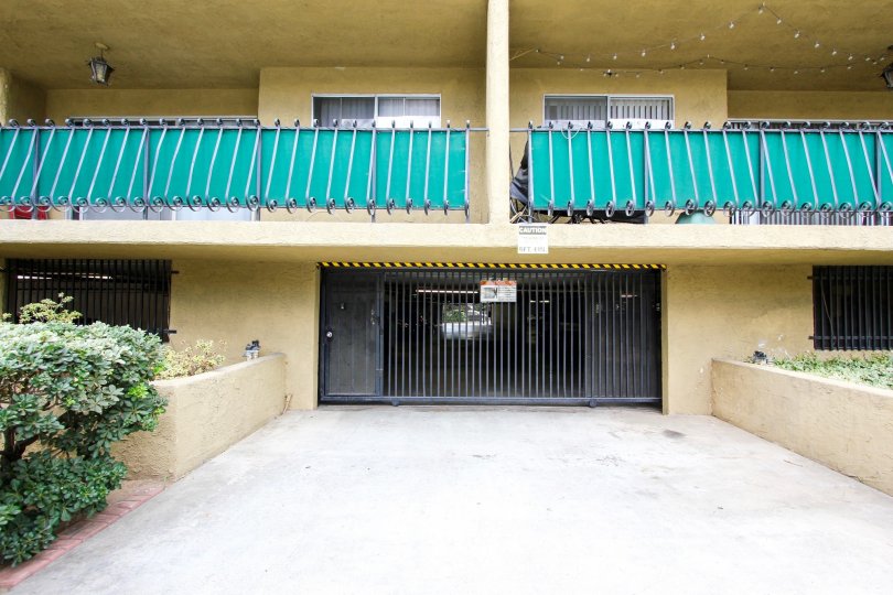 The parking area for residents of Casa California in Pasadena, California