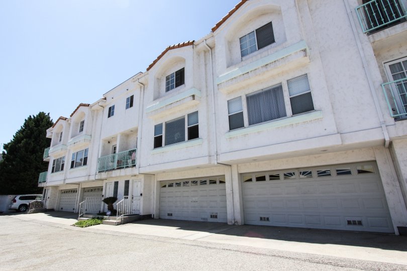 The garages for Upper Deck Townhomes residents
