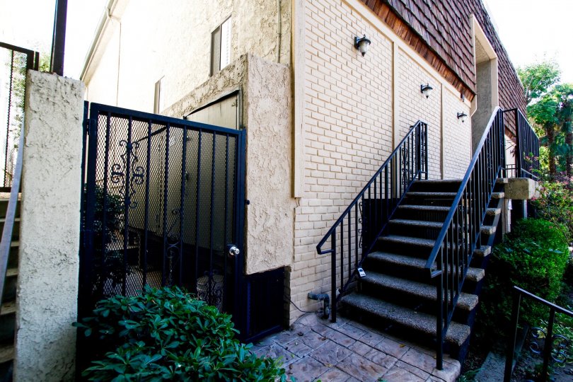 The walkway up to Park Row Townhomes