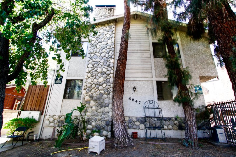 The landscaping seen around 6847 Haskell Ave