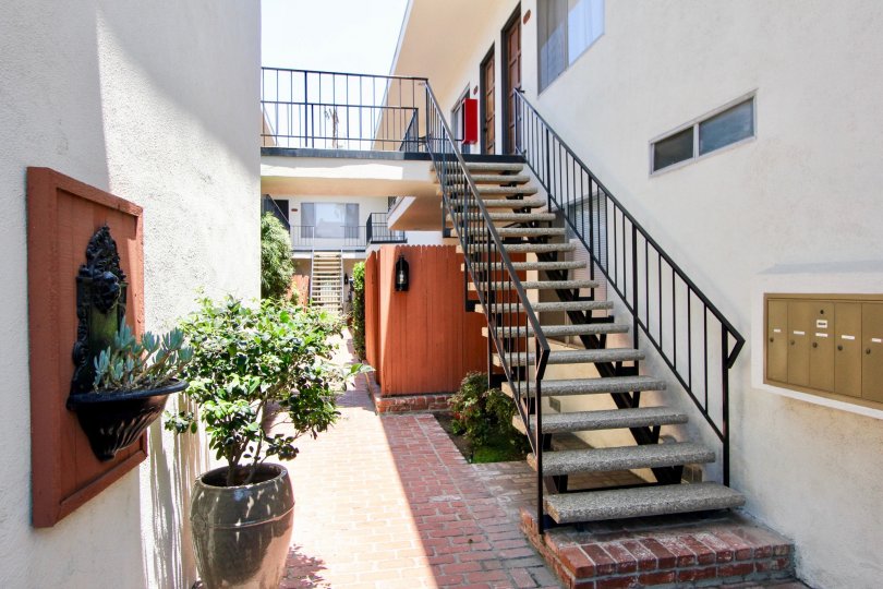 Patio and stairs on a sunny day in 1522 Centinela in West LA, CA.