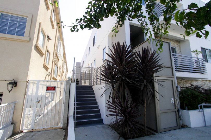 The stairwell leading into the Armacost Townhomes