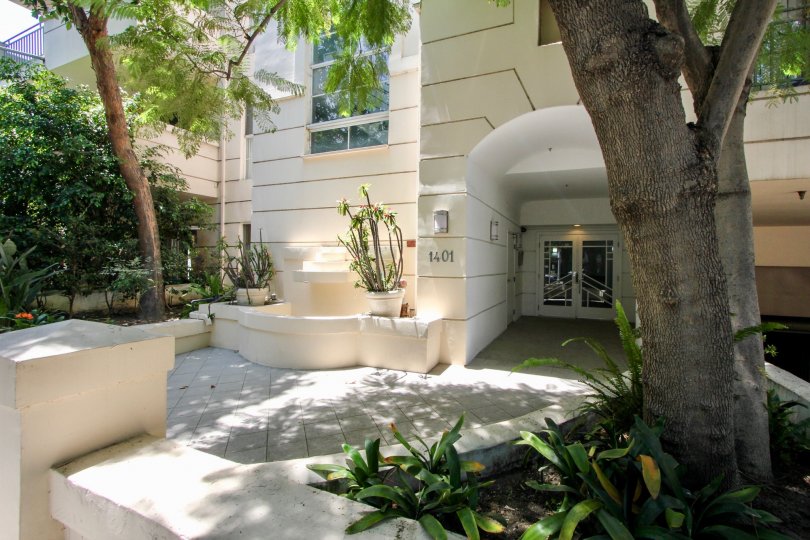 The sunlight entryway to Bentley Manor in West Los Angeles