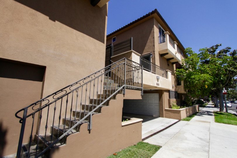 The stairs leading up to units within National Villas of West LA