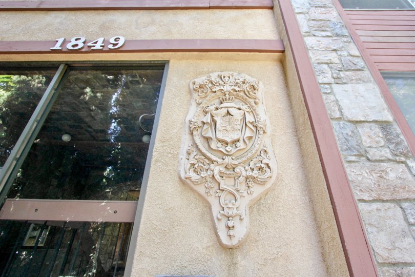 Beautiful crest on facade of building at 1849 Greenfield in sunny Westwood California.