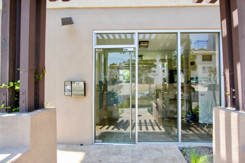 Beautiful etched glass doorways at 2263 Fox Hills in Westwood California.