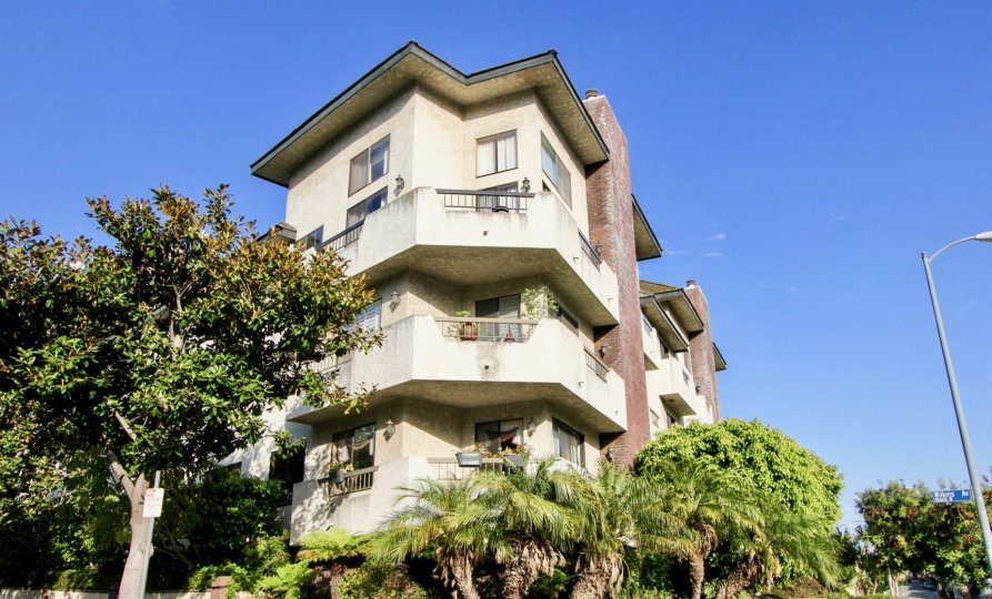 Multilevel, multifamily homes including balconies at Westwood Regency, Westwood, California