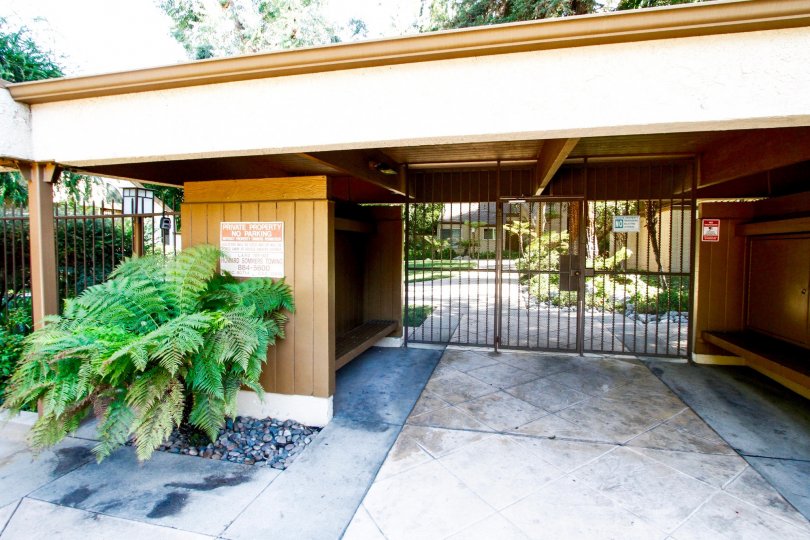 The gate for entrance into Sequoia Village in CA California