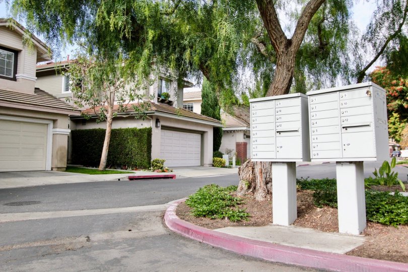 view of the mailboxes and houses in Cottages community of Allso Veijo, California