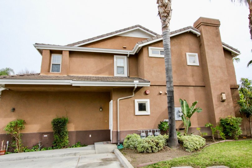 THE SIDE VIEW OF THE HOUSE IN BUENA PARK THAT SHOWS THE LAWN WITH PLANTS