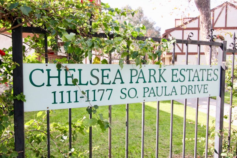 A sunny day at the gates of Chelsea Park Estates in Fullerton, California