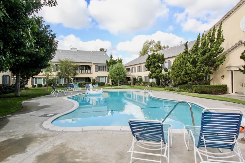 Big Swimming pool in a Sunny Day of a House of Meredith Manor in Fullerton, California