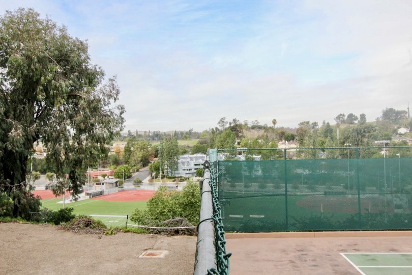 A top view of a tennis court in Shadow Lane community.