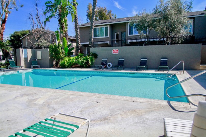 Beautiful pool on a nice sunny day at Bayshores in Huntington Beach, California.