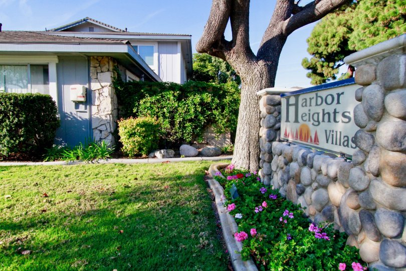 The entrance is always peaceful at Harbor Heights Villas, Huntington Beach, California.