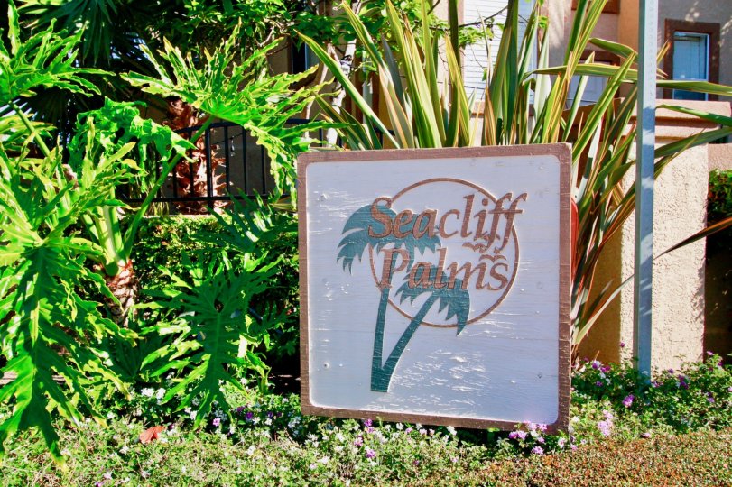 Fabulous garden around villas with Display Board in Seacliff Palms of Huntington Beach