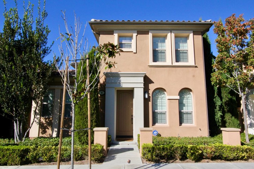 The front of a two story home in the Stonetree Manor community in Irvine, CA.