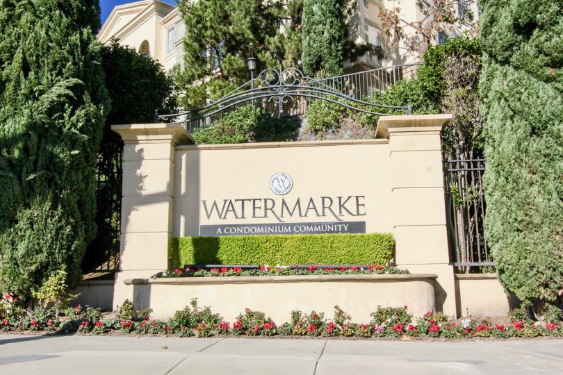 The directory signage at the entrance to the Watermarke in Irvine