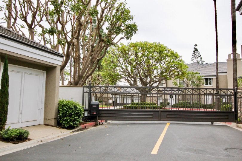 A day in the Bayview Court with some trees and a wooden gate.