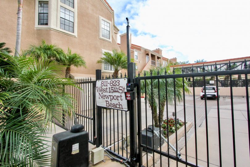 Gate view of Brookview Newport community, Newport Beach, CA