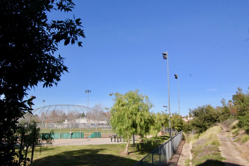 Sideview of the ballpark in the Tremont Community, Orange, CA on a sunny day