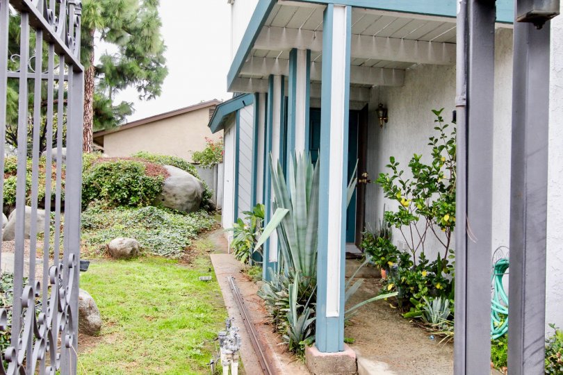 A covered entryway to a home in the community of Cascades in the City of Tustin, California.