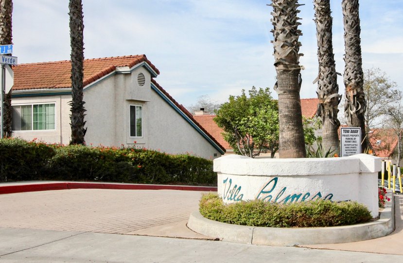 Villa palmera in Chula Vista's entrance signage, California