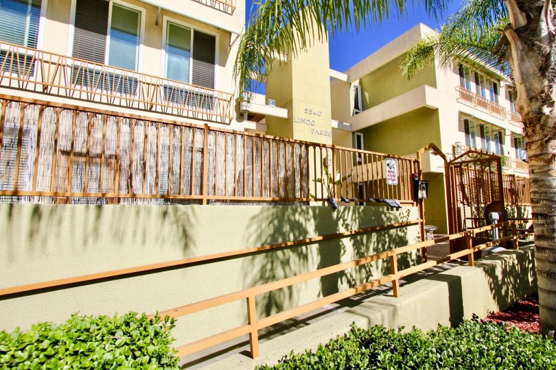 Walkway along the side of a residential building at Campus Walk in College Area California