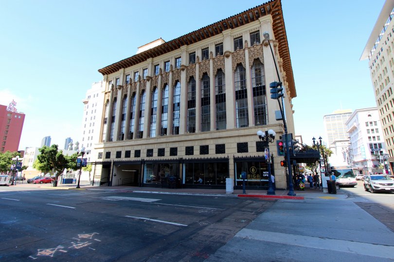 The sidewalk in front of Samuel Fox Lofts in San Diego