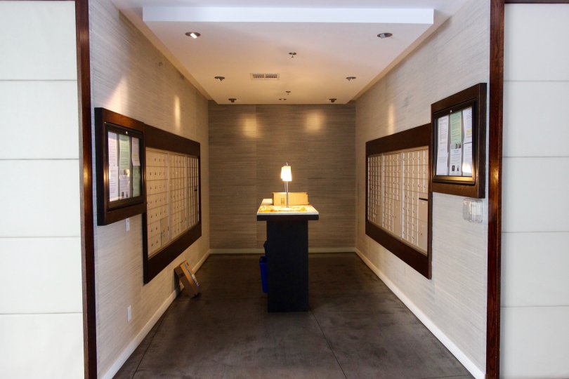 A large modern mail room of the Aloft in Downtown San Diego, California.