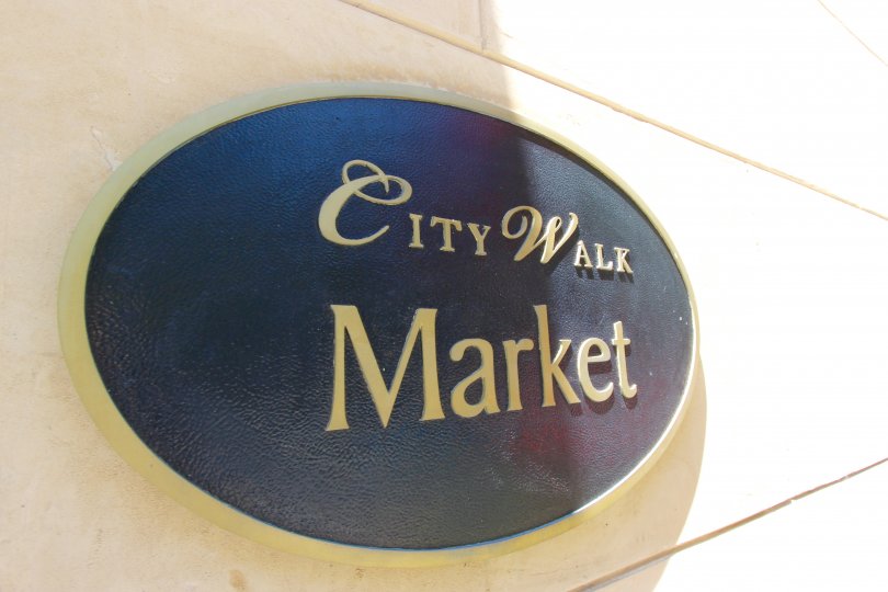 Unique plaque on wall at Citywalk in Downtown San Diego, California