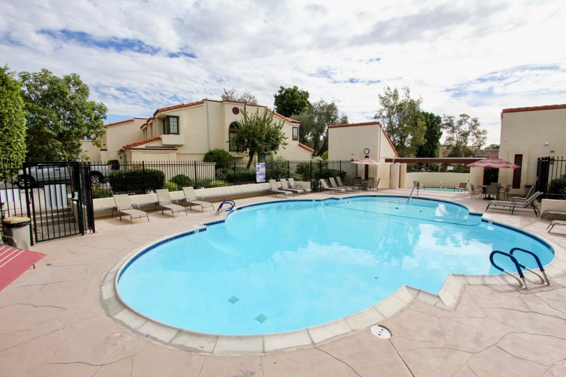 The beautiful blue pool in the back area of Daybreak Community located in La Mesa, California.