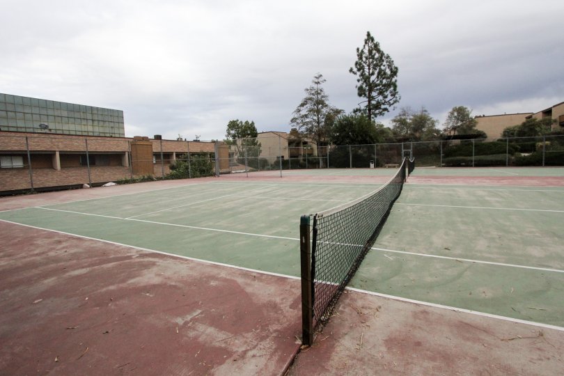 A sunny day in the Fox Haven with a beautiful tennis court.