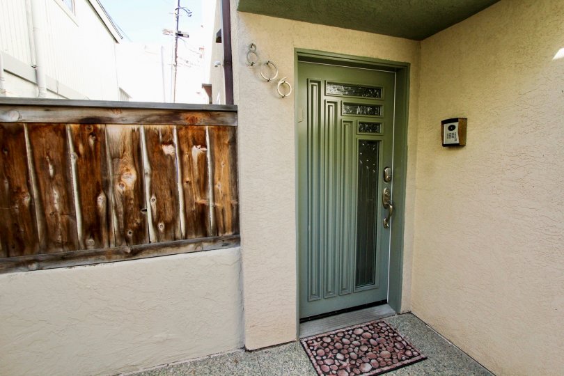 Unique and welcoming door in the Ensenada Court Villas community in Mission Beach, California.
