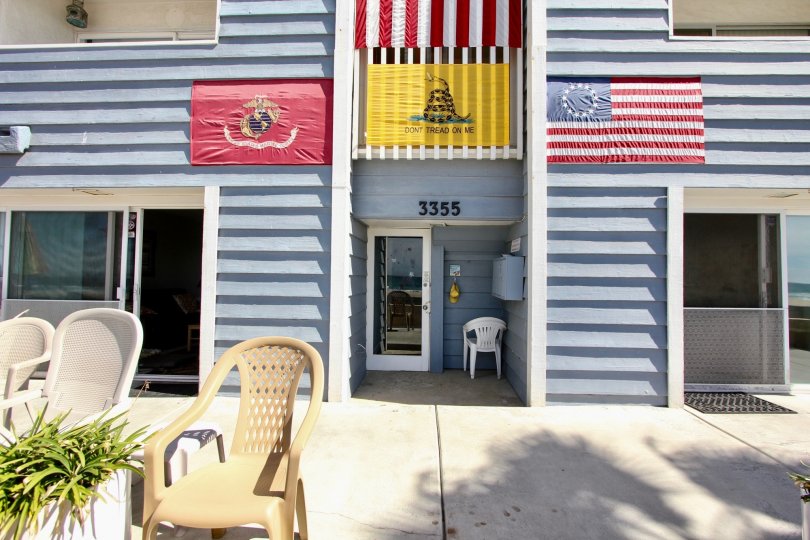 Building Number 3355 with Flags on it in MB Townhomes, Mission Beach, California