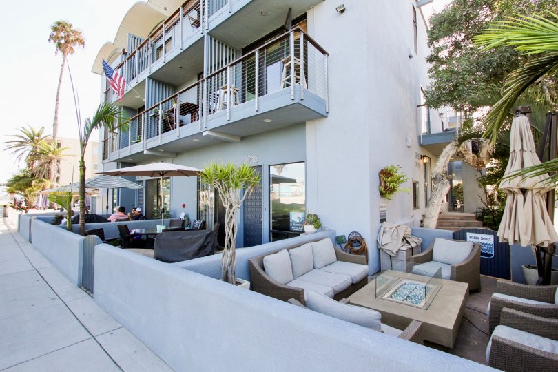 Inviting patios and balconies at Mission Shores in Mission Beach, California.