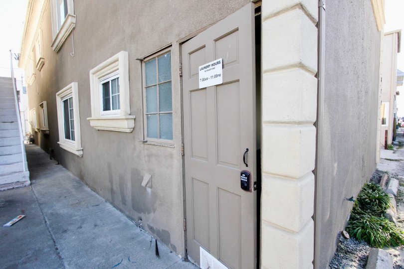 Closer view of an apartment entrance to San Fernando Bay Villas, Mission Beach, California