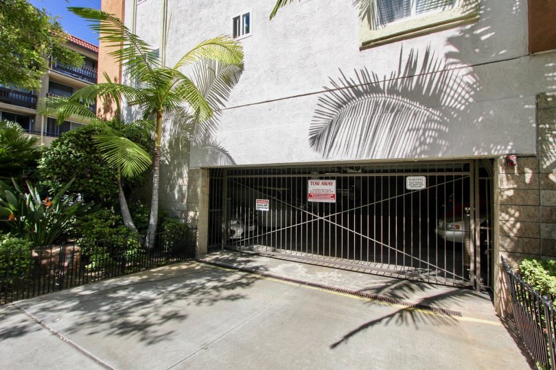 A view of the garage security gate at the Essex Place residences in Mission Hills, California
