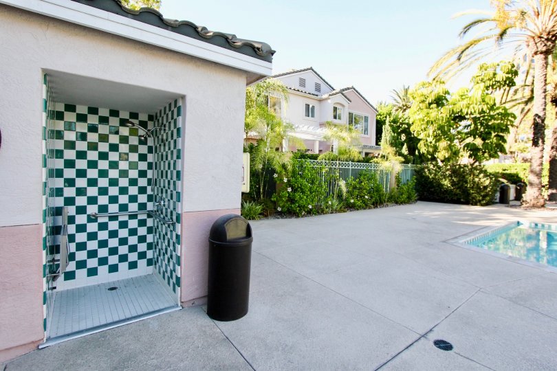 A shower by the pool at Union Square in Mission Valley, CA