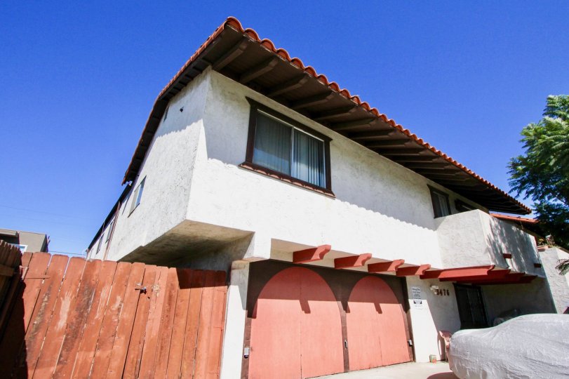 Garage door with corner building view, Monroe Villas, Normal Heights, CA