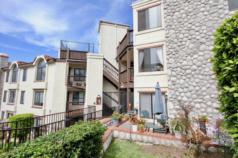 Outside garden on upper floor of building in Bay Point, Ocean Beach, California.